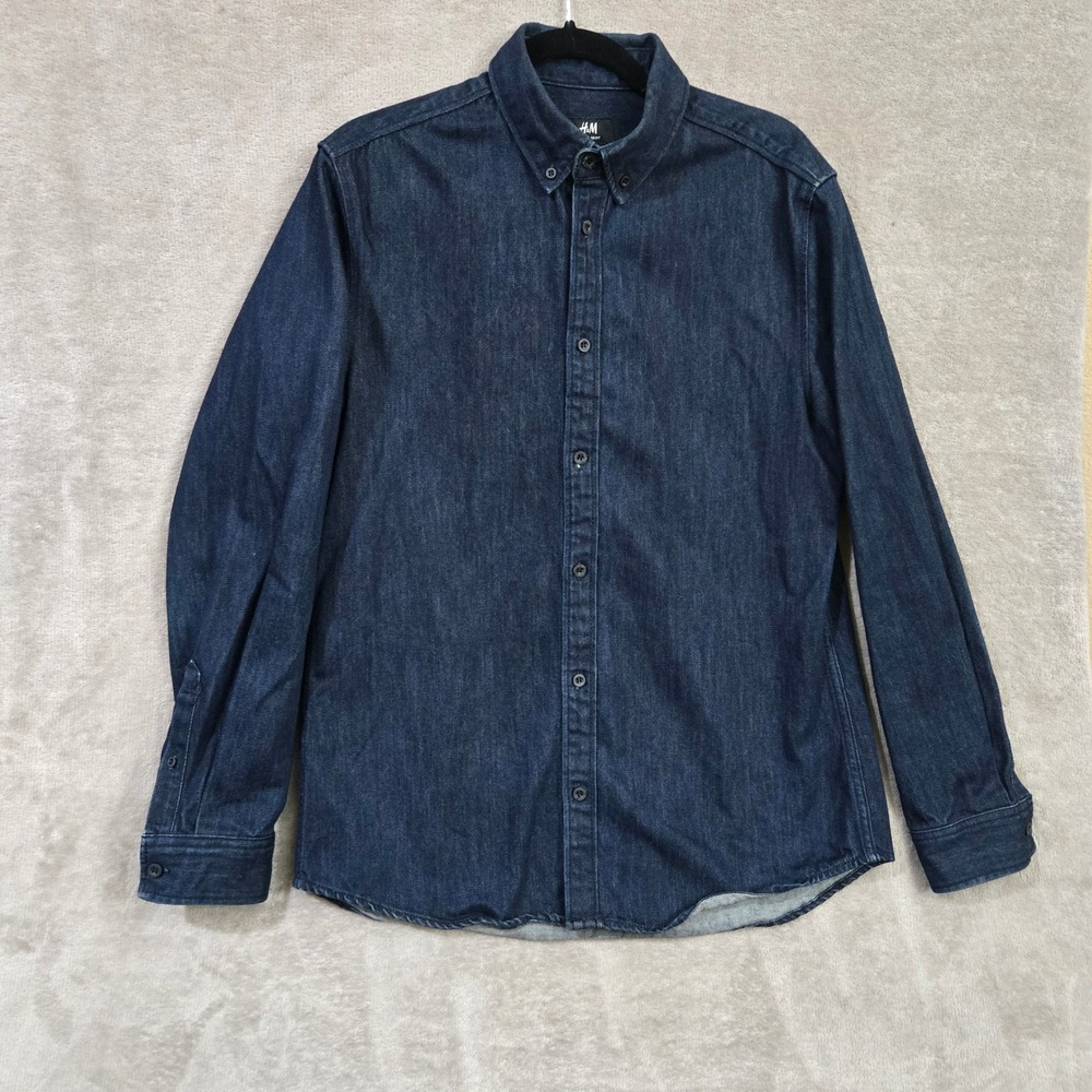 H&M Denim Shirt Women Medium Dark Wash Western Cowgirl Layering Capsule Rugged